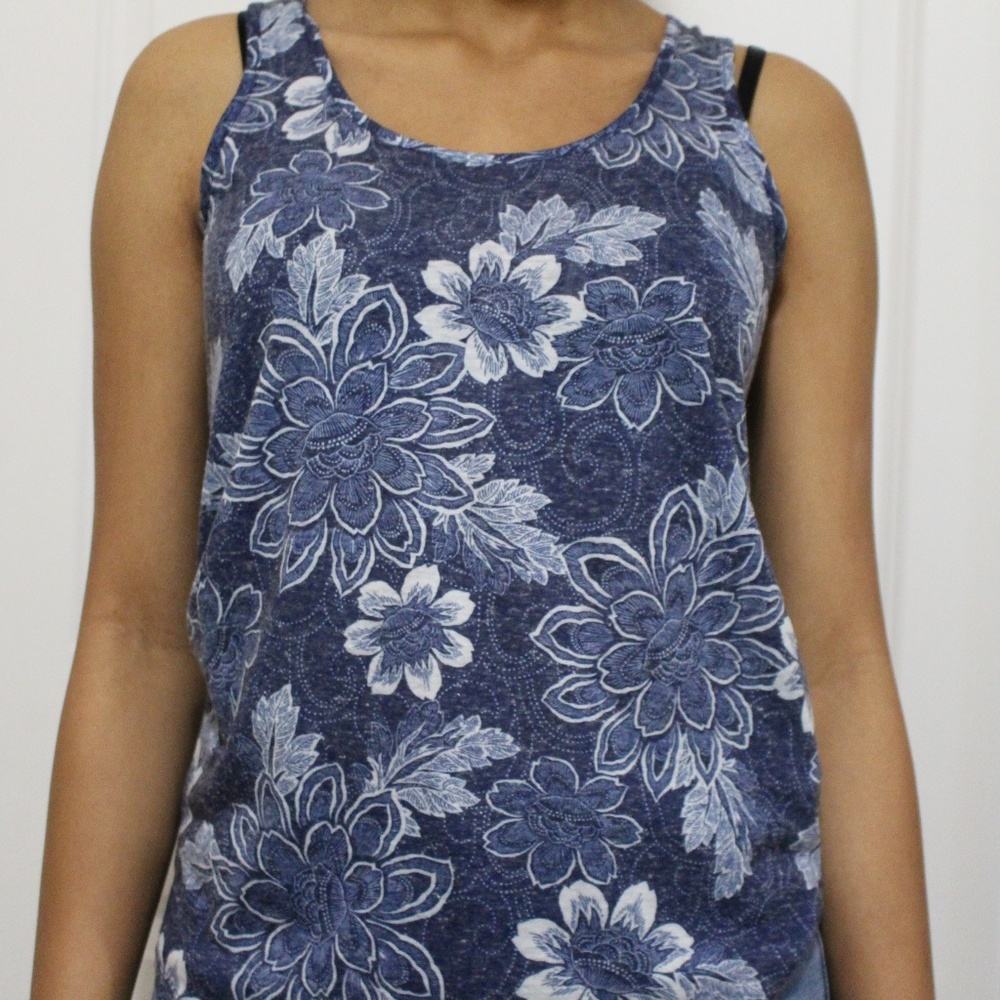 Blue and White Floral Tank Top